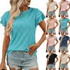 Women's Spring Summer Solid Color Round Neck Sweet Short Sleeved T-shirt Hollowed Out Top Shirt