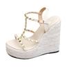 Women's Wedge Heel Sandals Spikes Woven Hemp Rope Belt Women's Shoes Large Size Wedge Heel Platform Sandals LFD-10363-12