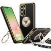 Protective Case - BOOLING - for Samsung Galaxy A56 5G - Black Silicone - Heart Pattern - Rotating Ring with Lanyard