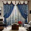 2PCS HD Digital Blue Color Luxury Atmosphere Floral Curtains Home Decorating Style Decoration Living Room Bedroom Through the
