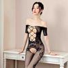 Long Night Sexy Lingerie Temptation One-Piece Illusion mesh  Floral Pattern Thin Fishnet Bodysuit Stockings Breast-Exposing