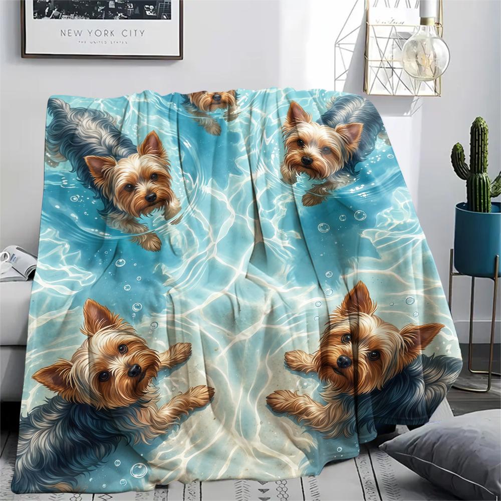 Sea water puppy kitten Print Flannel Blanket,High quality Comfortable for All Seasons,Home Decor,Warmth and Comfort,Perfect for Christmas Gifts