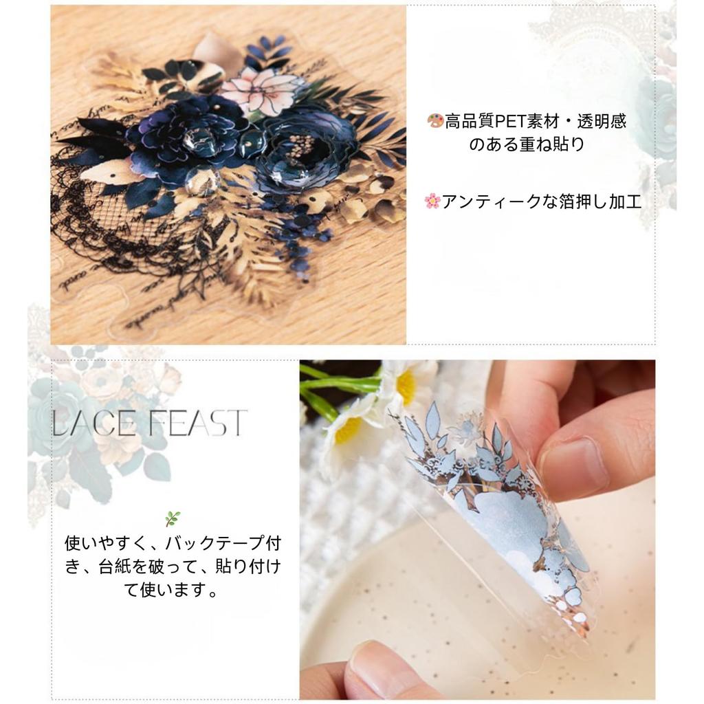 Zolarkar Lace Flake Stickers with Numbers and Foil Stamping Transparent Realistic Vibrant Flower Collage Perfect for and 120-pack (4 Designs) - PET,