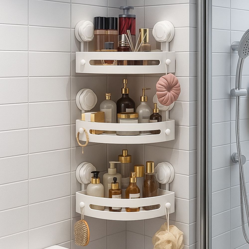 Wall Mounted Storage Organizer Suction Cup Shampoo Rack Bathroom Shelf Kitchen Storage