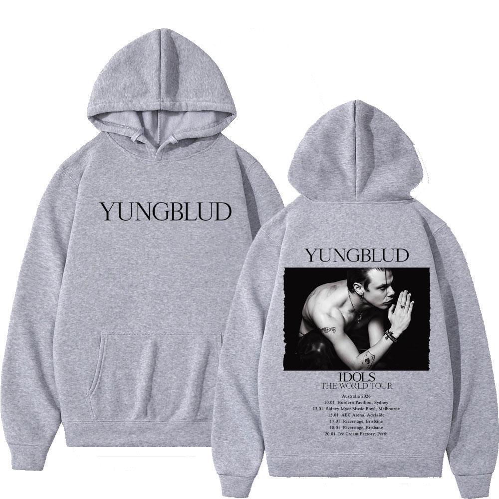 Худи с графикой из тура Yungblud IDOLS Мужское Женское Хип-хоп Пуловер С длинным рукавом Свободный Оверсайз Повседневная Мода Спортивный костюм
