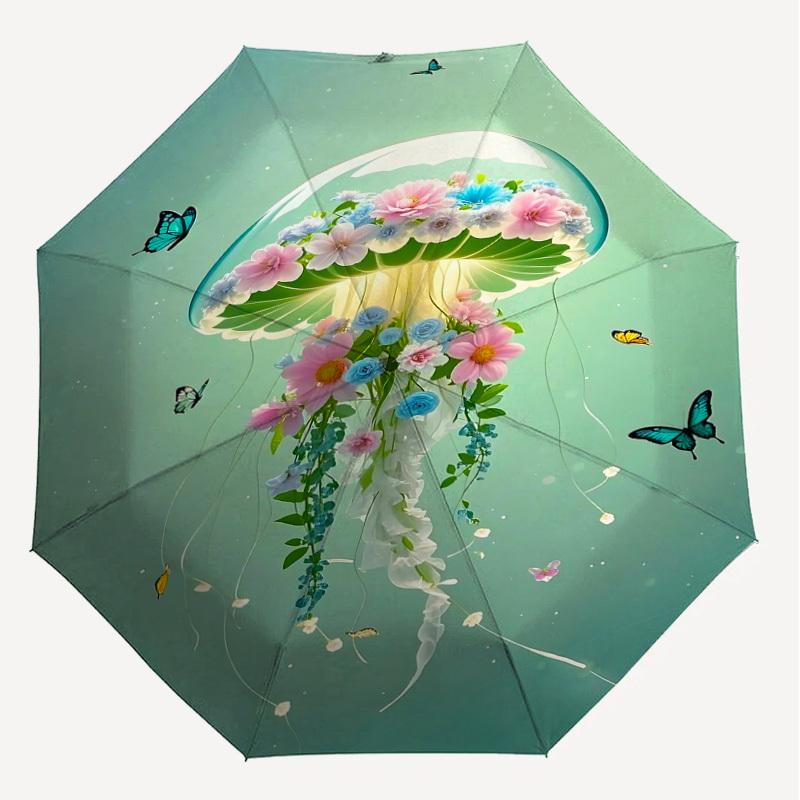 1PC flower jellyfishAutomatic Open/Close Umbrella with Windproof, 8-Rib Sturdy Canopy, Durable Ribs, Fashionable Design1275A