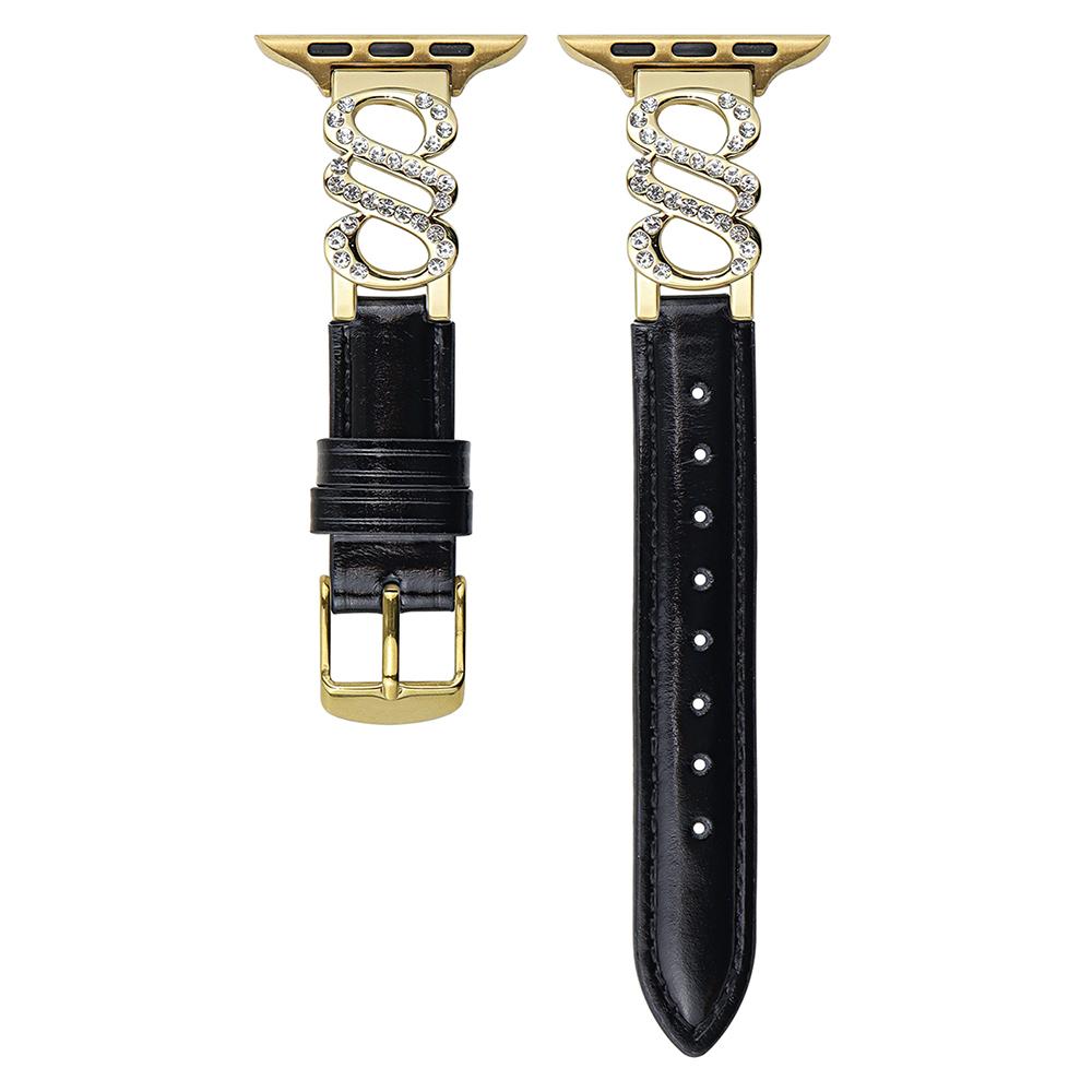 Ремешок для Apple Watch Series 10 Ultra 9 8 7 SE 6 5 4 3 2 1 46мм 49мм 45мм 44мм 42мм Кожаный ремешок S-образной формы с украшением из страз