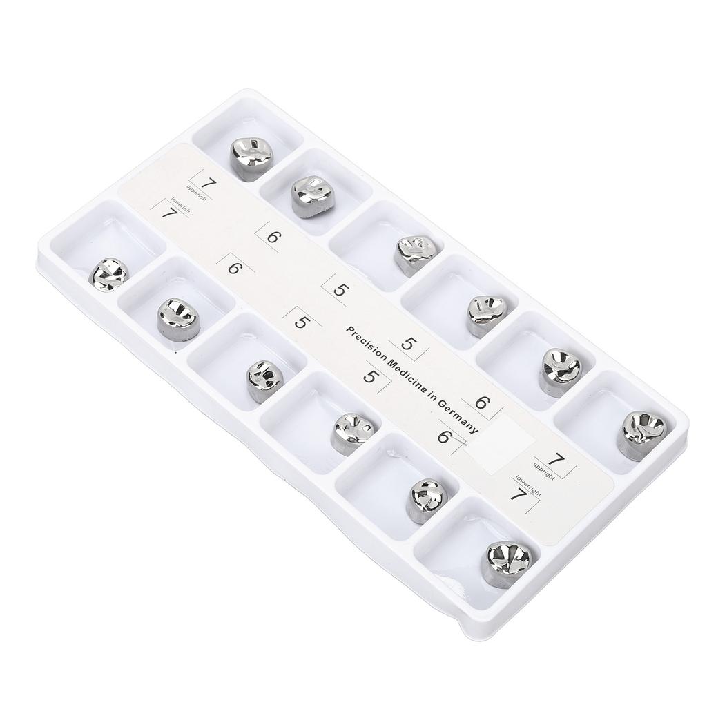 12 шт. Стоматологические молярные металлические коронки из нержавеющей стали для восстановления жевательной функции. Стоматологические молярные металлические коронки для взрослых.