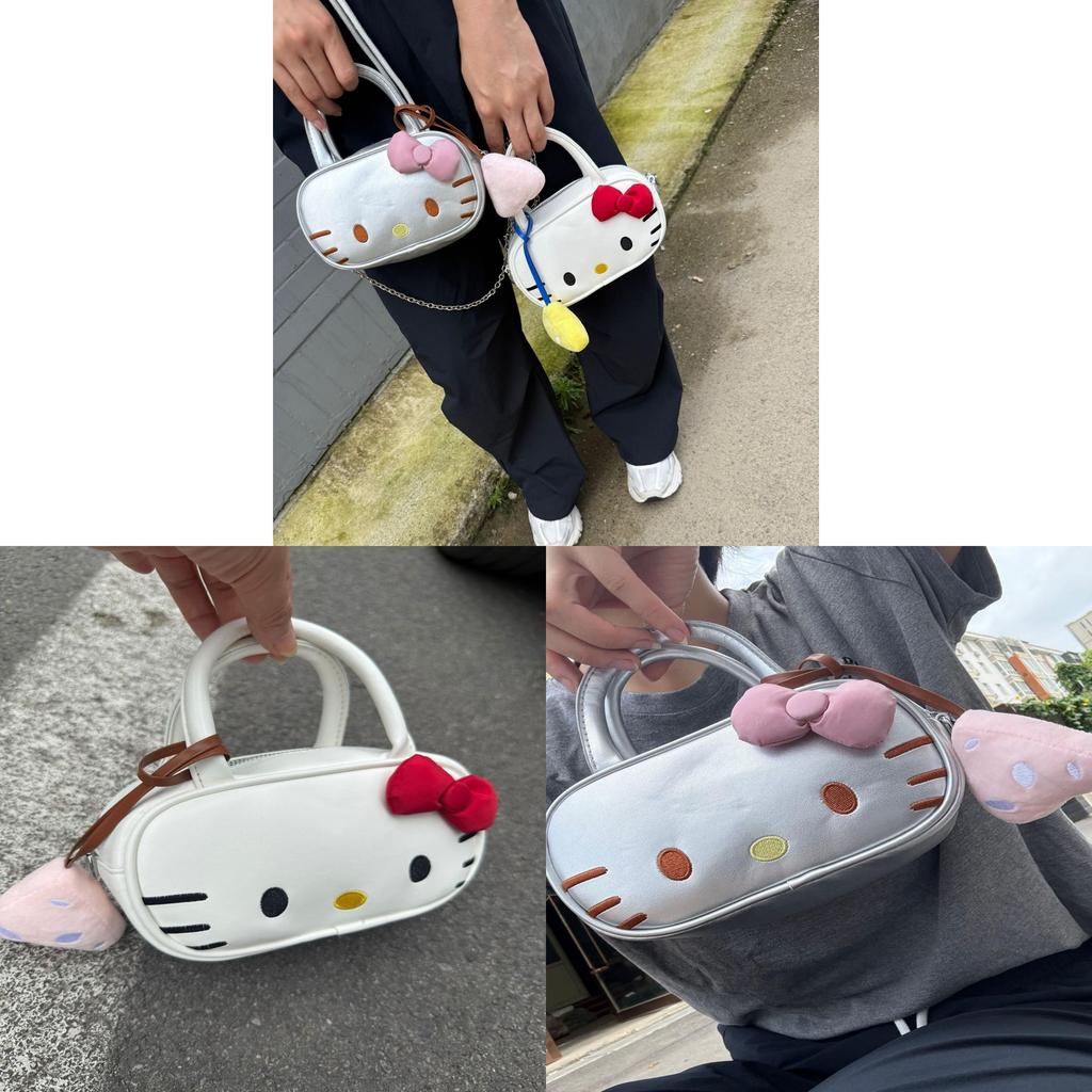 Hello Kitty Bowling Bag For Girls With Embroidered Butterfly Knot Clutch For Daily Use