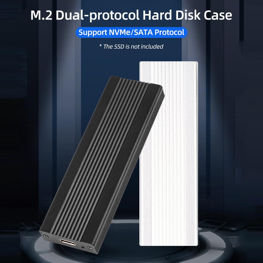 Корпус для мобильного жесткого диска M.2 NVMe/SATA с двумя протоколами USB3.1 Type-C Внешний корпус SSD из алюминия