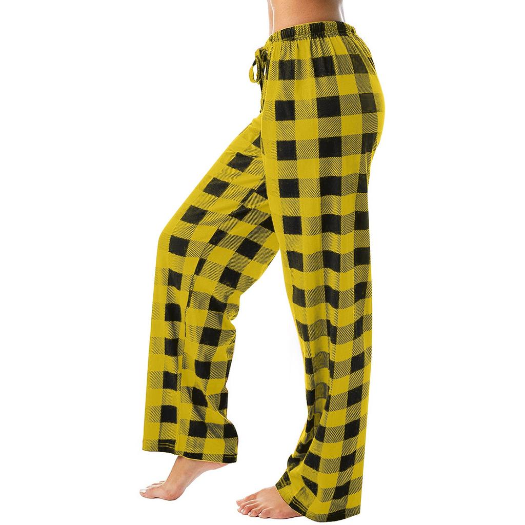 Women Winter Plaid Printed Pants Full Length Long Trousers Sports Pants