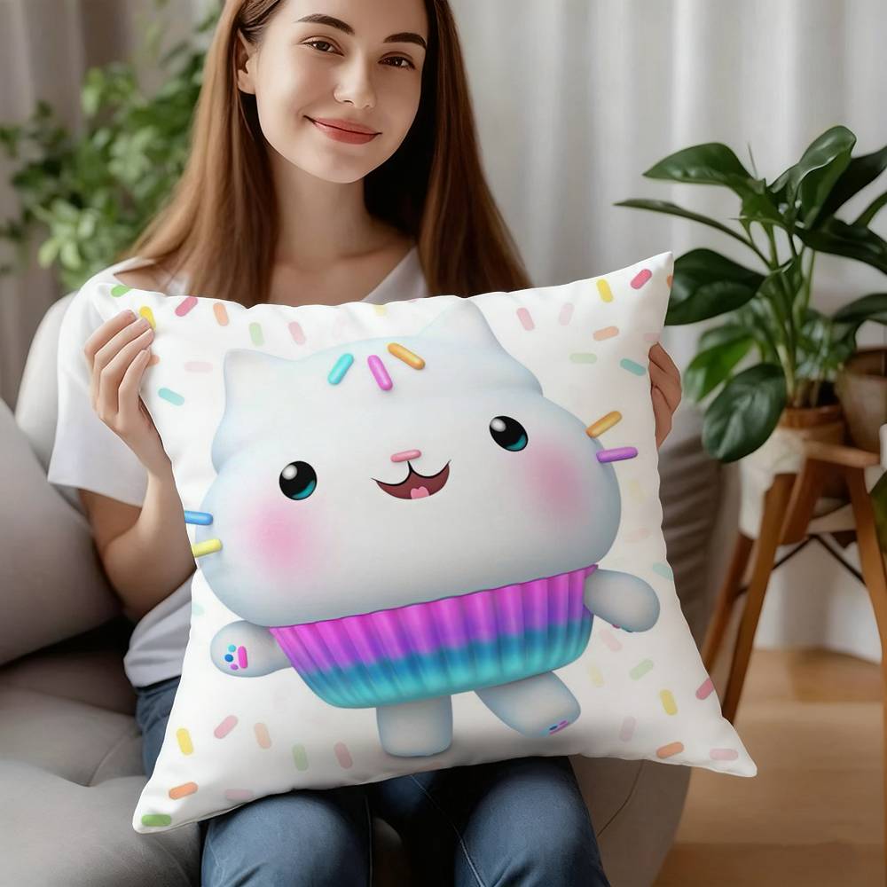 Мультяшная наволочка для подушки Кот Меркэт из мультфильма «Гэбби и ее кошечки», мягкая наволочка из плюшевой ткани, двусторонняя печать, чехол для подушки, домашние подарки