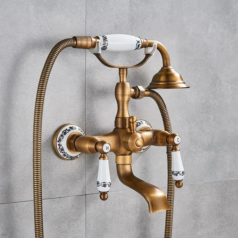 Luxury Golden Black Bathtub Faucet Mixer Tap Telephone Style With Sprayer Hand Shower Rotate Spout Tub Hot Cold Water Mixer Sets