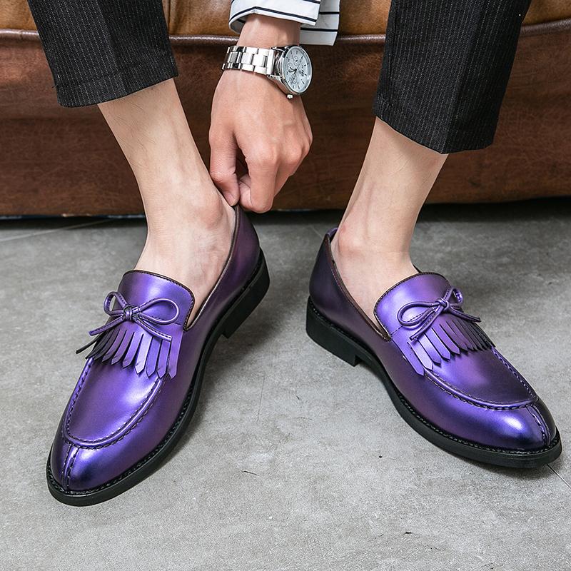 Men Loafers Nobility Shoes Retro Tassels Formal Business Purple Wedding Dress Prom Blazers Green Tuxedo Party Shoes Plus Size