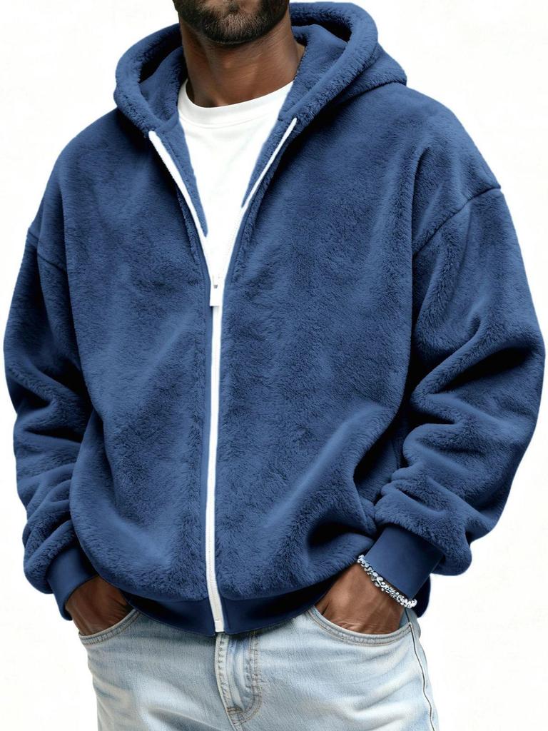 Мужской плюшевый кардиган-худи с капюшоном на молнии, осень 2025