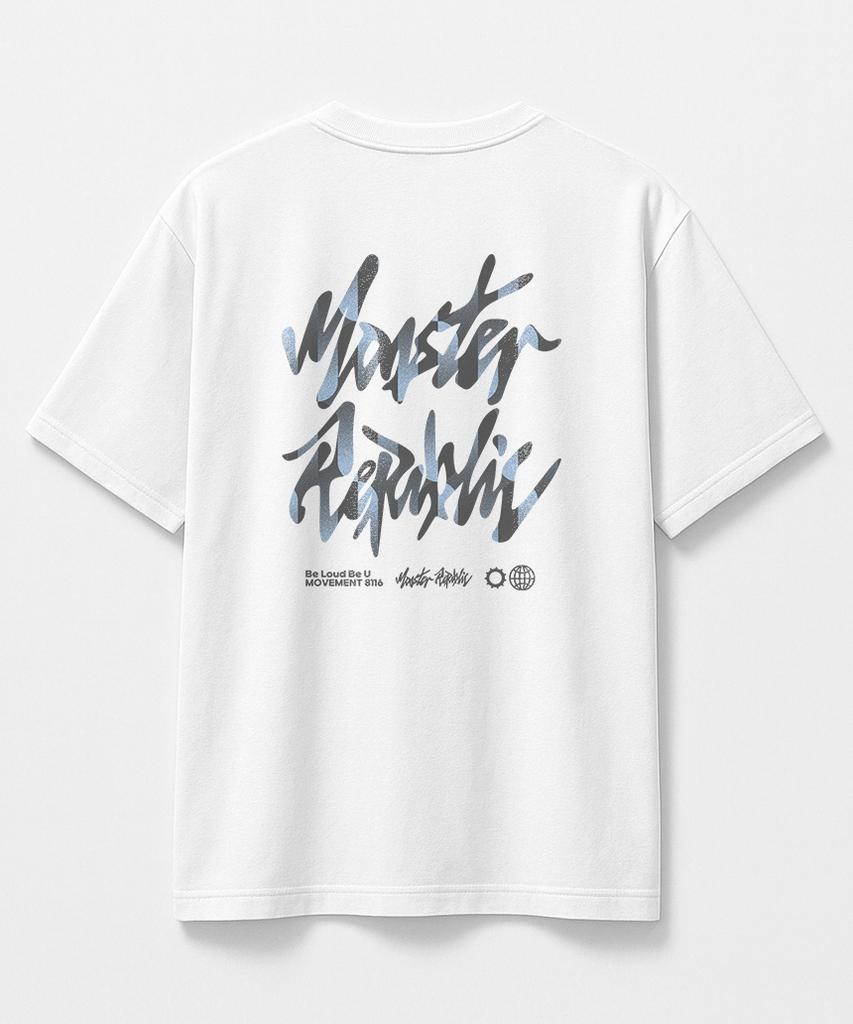 MONSTER REPUBLIC Синяя футболка с логотипом-камнем White_8116