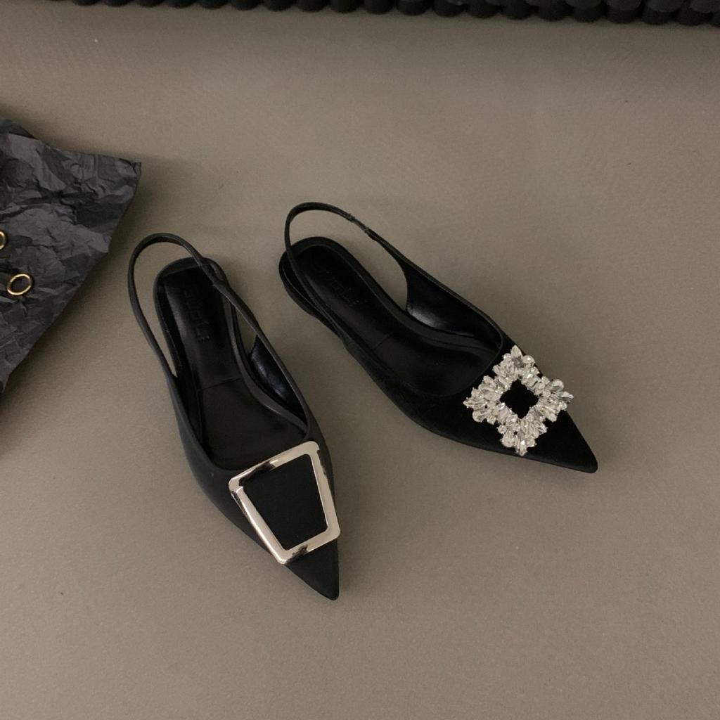 Французские черные босоножки-мешки на плоской подошве, новинка весны и лета 2024 года, стильные одинарные туфли со стразами