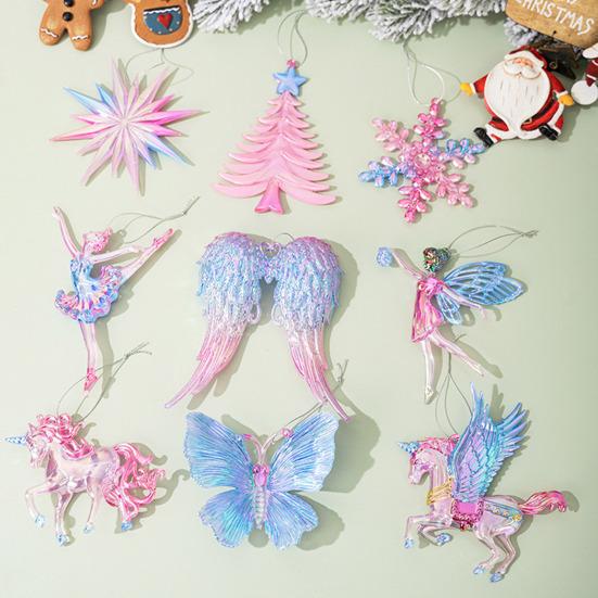 Winter Acrylic Christmas Ornaments Colorful Snowflake Ballerina Dancer Feather Hanging Ornaments for Xmas Tree Decor