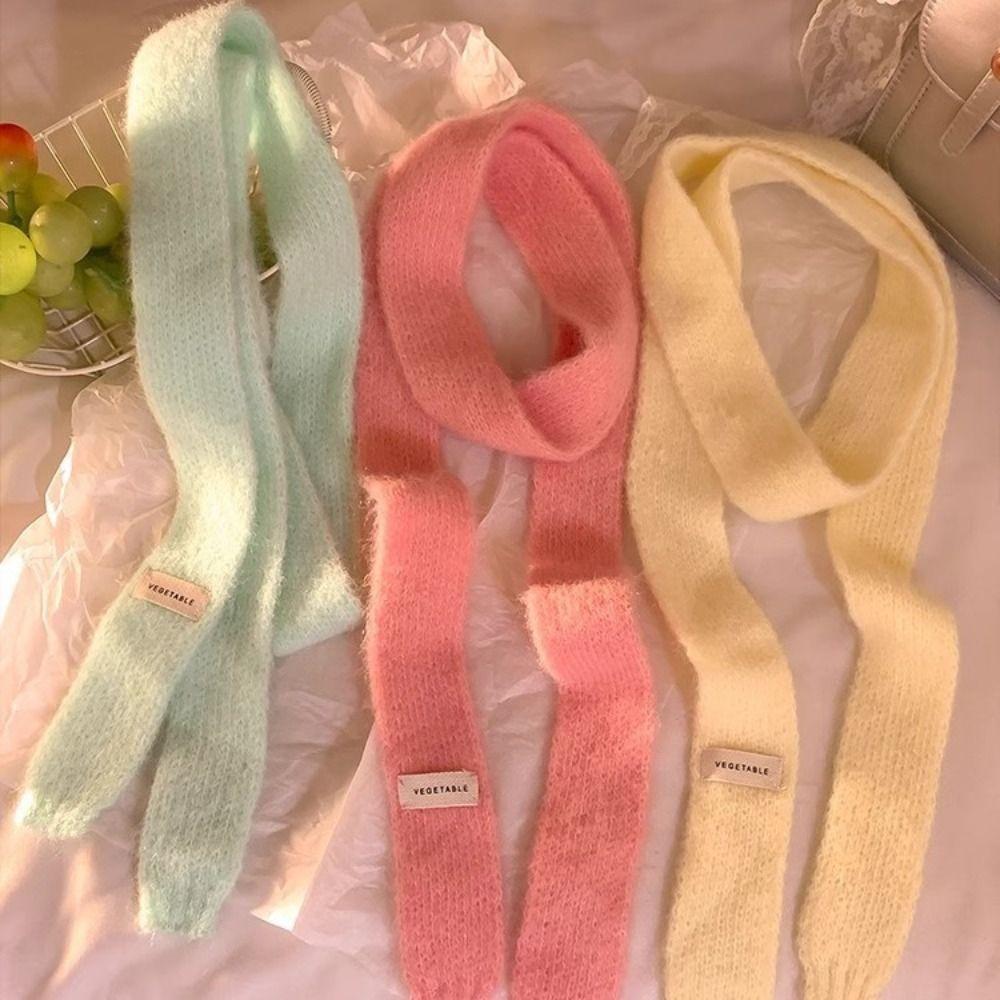 Soft Long Narrow Scarves Rainbow Color Harajuku Knitted Scarf Trendy Y2K Thin Scarf Girls