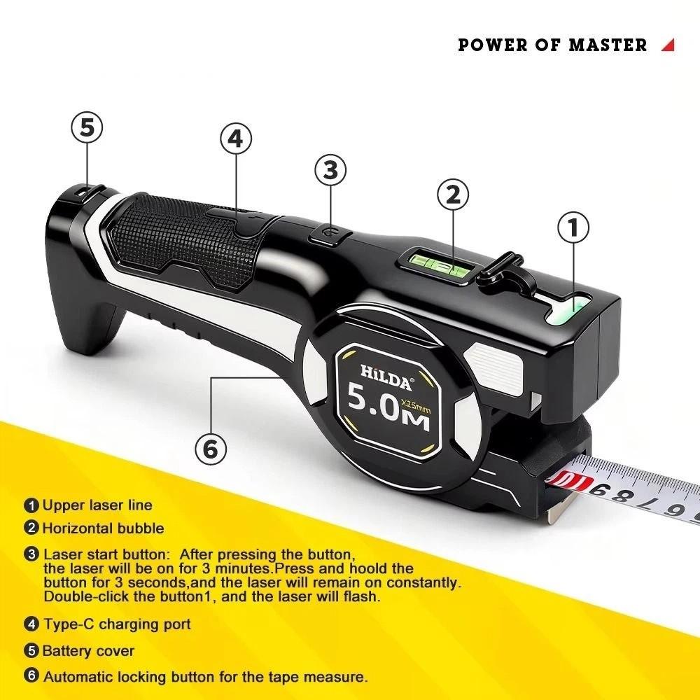 Rechargeable Laser Tape Measure Retractable Electric Measuring Tool Laser Level Home DIY