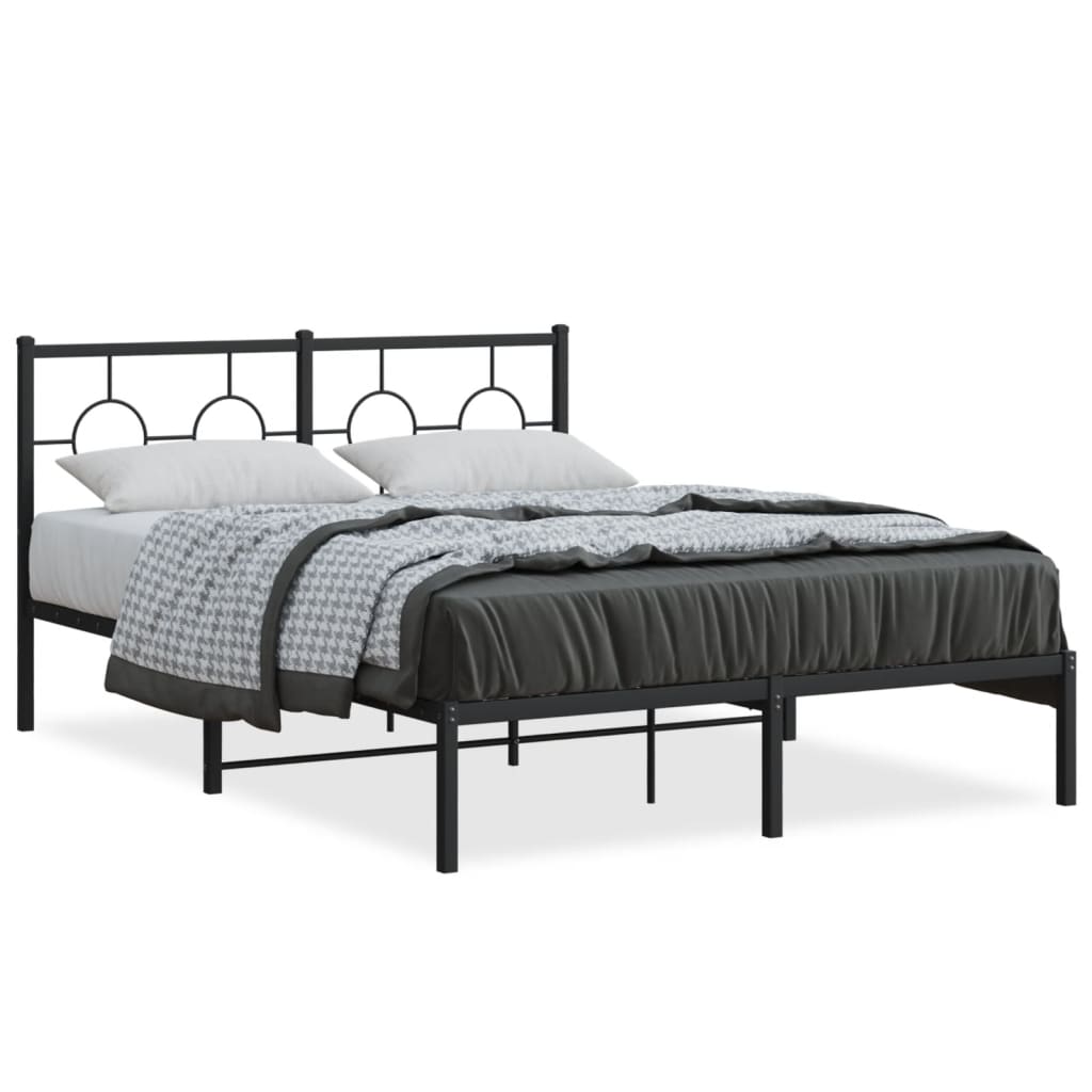 Metal Bed Frame with Headboard Black 135 x 190 cm