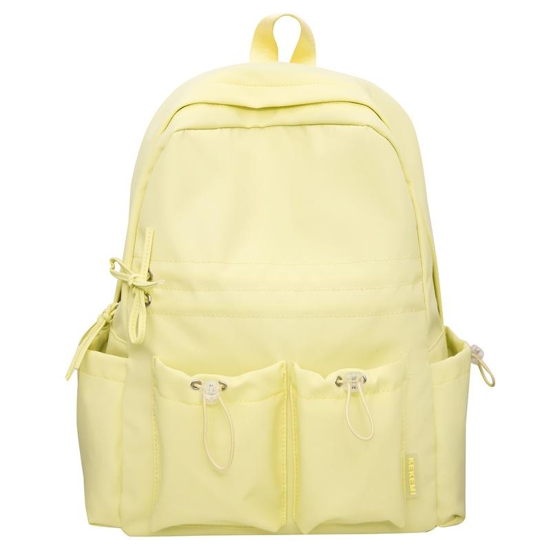 Простой однотонный женский рюкзак с двойным карманом, на шнурке, легкий, студенческий, милый, для путешествий, с бантом, сумка студента колледжа