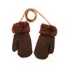 1-4 Years Baby Boys Girls Faux Fur Hanging Neck Cute Cartoon Knitted Mittens Kids Gloves Thick Warm