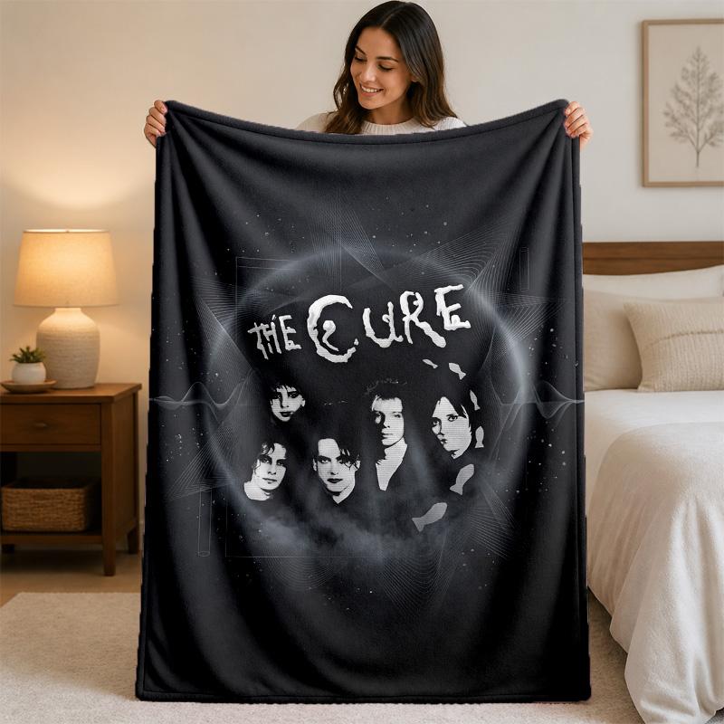 The Cure Print Flannel Blanket Cozy Lightweight Plush Throw Blanket For Bed Sofa Household Use