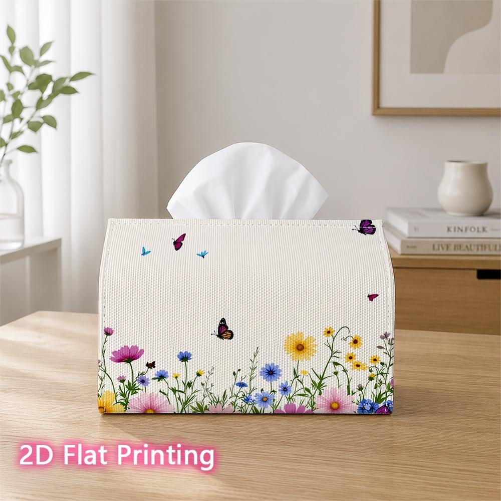 1pc 2d Flat-printed 17.78x10.92x12.95cm Tissue Box Wildflowers and Butterflies Suitable for Tissues/roll Paper/napkins Cjh528s092, 2D Flat