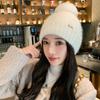 New Hat for Women's High End Diamond Label Rabbit Wool Knitted Wool Hat for Winter Warm Wool Ball Ear Protection Hat