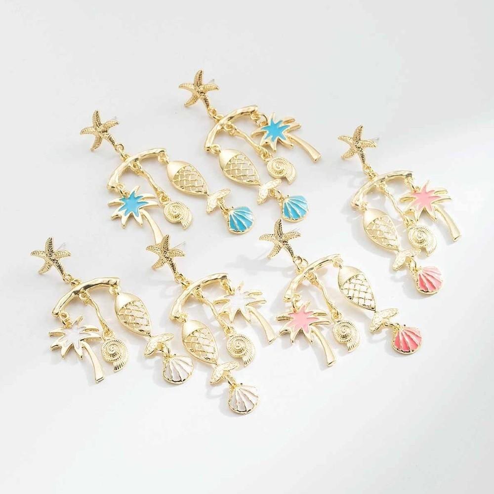 Coconut Tree Ocean Style Ear Studs Fish Starfish Earrings Chic Shell Earrings Studs Holiday