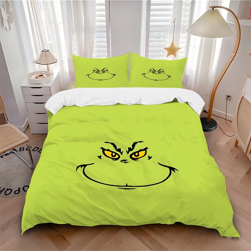 3Pcs Grinch'S Festive Smile Bedding Sets For All Sizes New 3D Printed Bed Cover Comforter Duvet Cover Pillowcase Bedroom Decoration