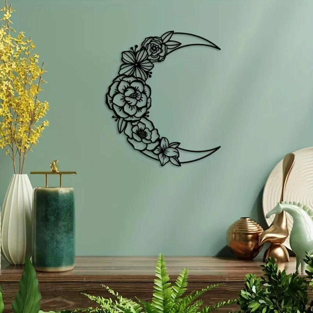 1 шт. Лунный цветок металлический домашний интерьер гостиной настенные художественные украшения креативные подарки черный железный цветок силуэт домашний декор