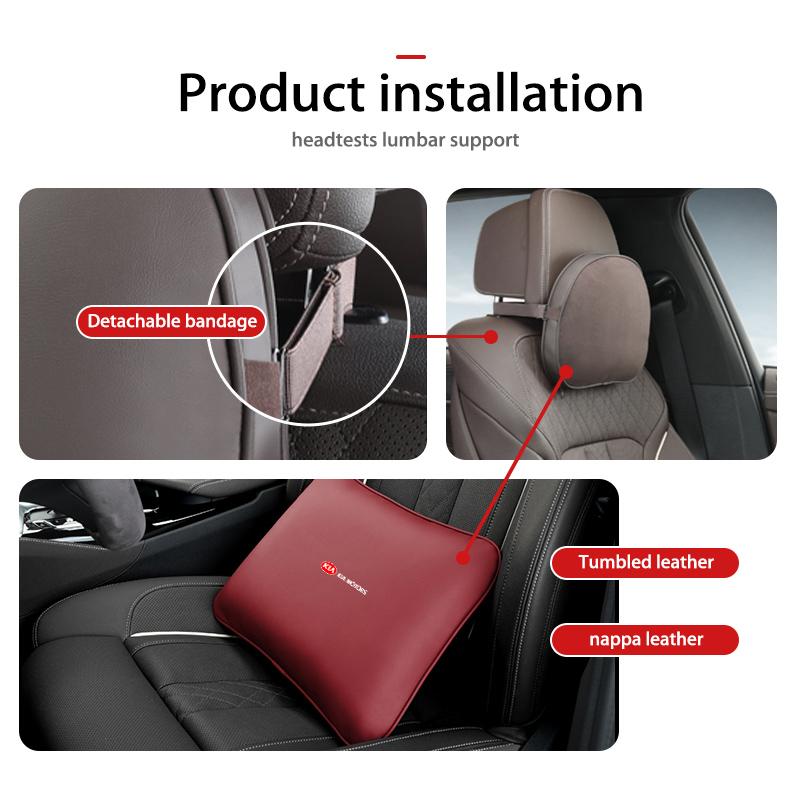 For KIA Car Leather Headrest Neck Support Seat Waist Cushion Pillow Auto Accessories Sorento Stinger Soul Spectra Niro Cadenza MF1