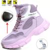 Women'S Steel Toe Safety Boots Lightweight Non Slip Work Shoes Anti-Puncture & Breathable High Top Construction Work Shoes