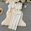 Autumn Winter Women Knitted Sweater Two Piece Set V-neck Jacket Coat and Sleeveless Long Midi Slim Bodycon Sheath Dress Suit