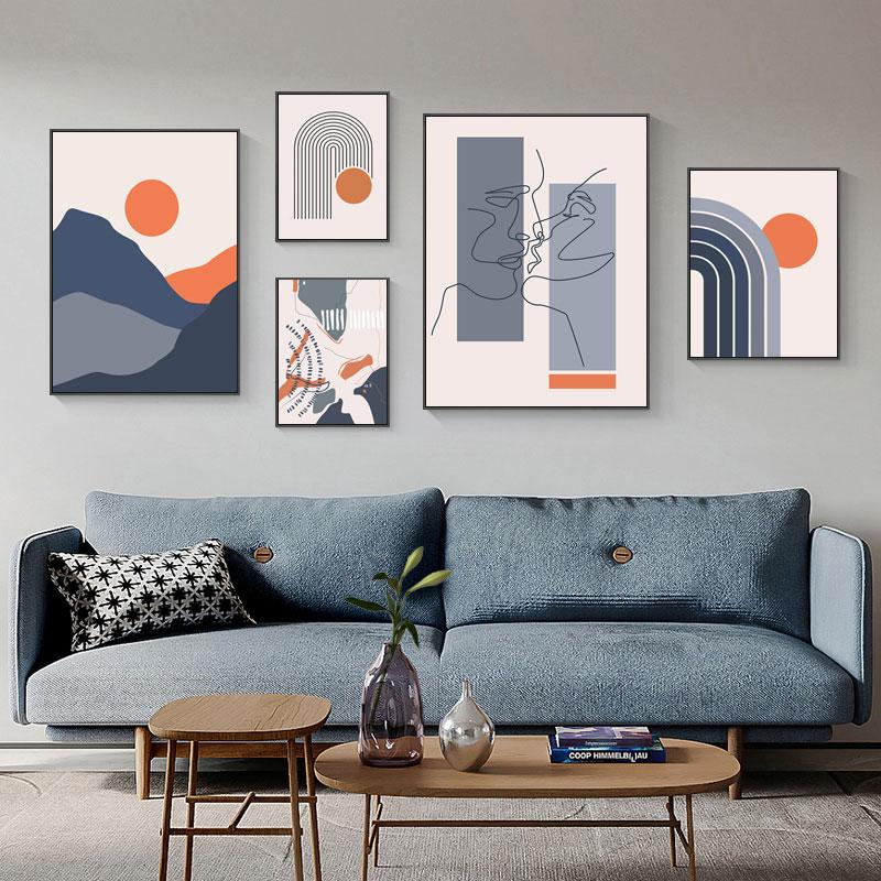 Абстрактный винтажный постер Солнце и Луна, холст, картина, радуга, современное искусство, принт, геометрическая линия, настенная картина для декора гостиной