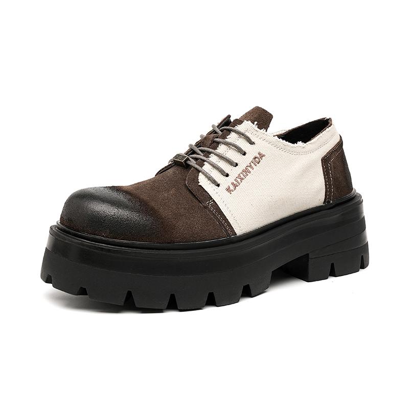 Осенние туфли-оксфорды на толстой подошве в британском стиле, мужские деловые туфли на шнуровке с круглым носком, кожаные туфли на платформе, повседневные туфли дерби