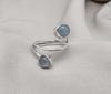 Aqua Milky Quartz Sterling Silver Ring: Adjustable Open Wrap Design