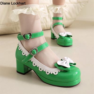 Модные туфли для девочек в стиле Сладкая Лолита, с оборками, бантом и кружевом, свадебные туфли для невесты, женские туфли на высоком каблуке, с отделкой, принцесса, косплей, для вечеринки, розовые, размер 34-48