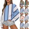 Women's Casual Fashion Comfortable Loose Round Neck Multicolor Printed Long Sleeve Sweater Top