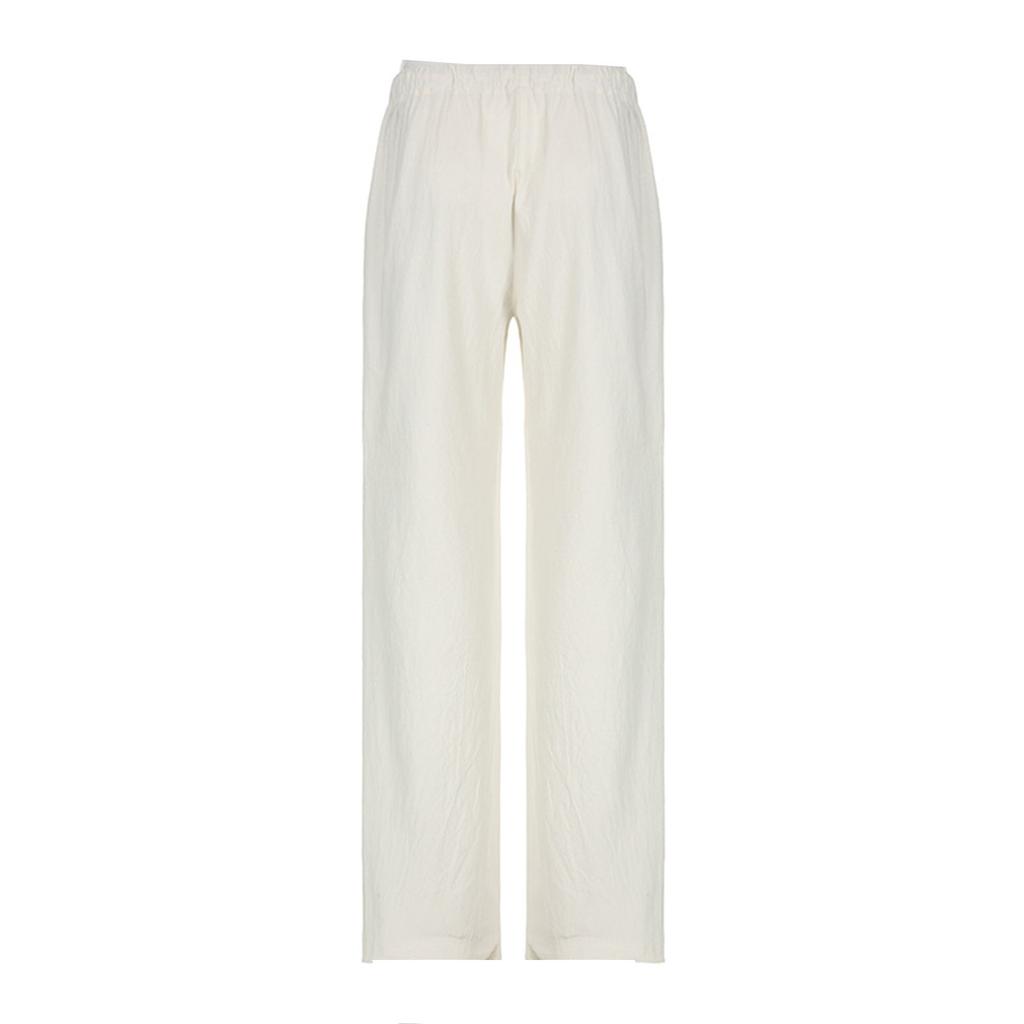 Women's Low-rise Loose Wide-leg Casual Cotton And Linen Drawstring Straight Casual Trousers