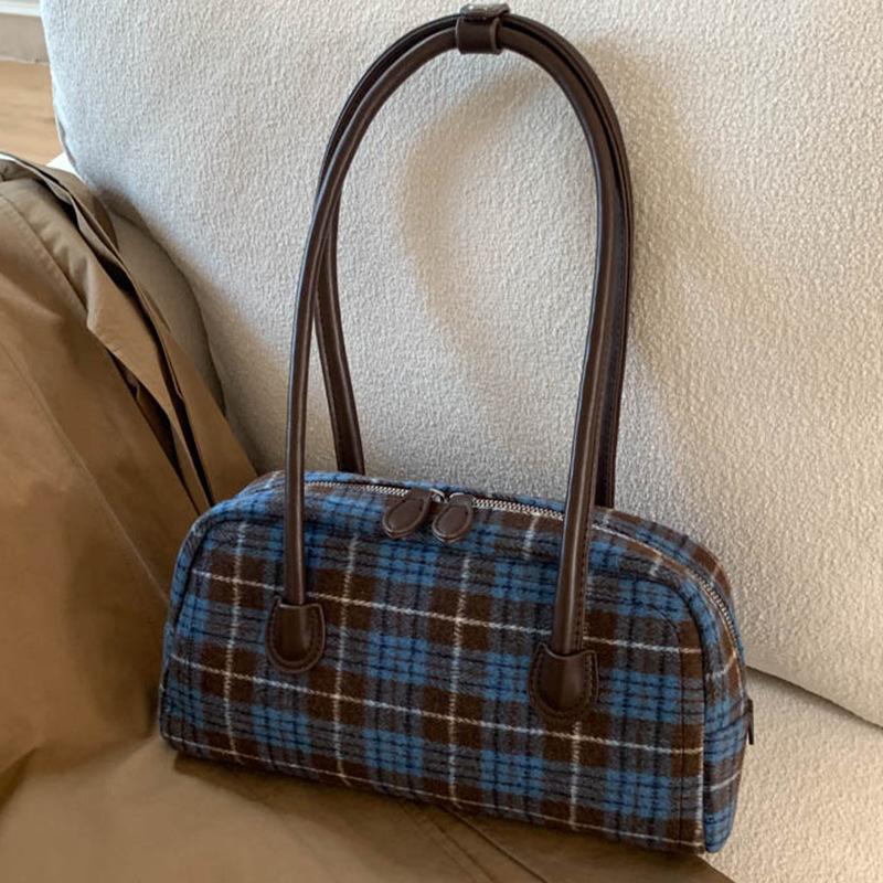 Plaid Bag Women's 2025 Autumn New Korean Version Armpit Bag High Value Retro Niche Shoulder Portable Small Square Bag