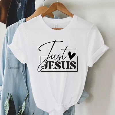 Футболки с принтом Just Love Jesus для женщин, футболка с надписью Christian Jesus, топы Harajuku с графикой для женщин, летняя религиозная христианская футболка