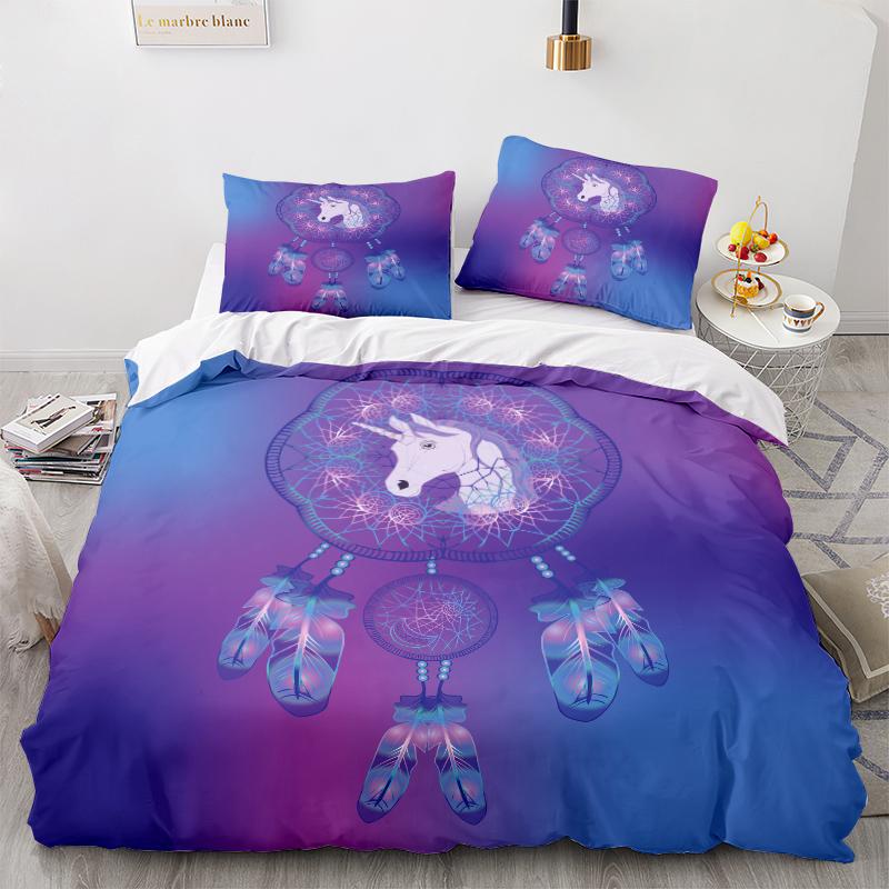Комплект постельного белья серии 3D Единорог с мультяшными животными, пододеяльник и наволочка, 2/3 предмета, милое животное для комнаты для девочек, мягкое украшение для дома, которое можно стирать в машине