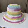 Handmade crochet straw visor summer colorful vacation style color matching wide-brimmed straw hat foldable beach sunscreen hat