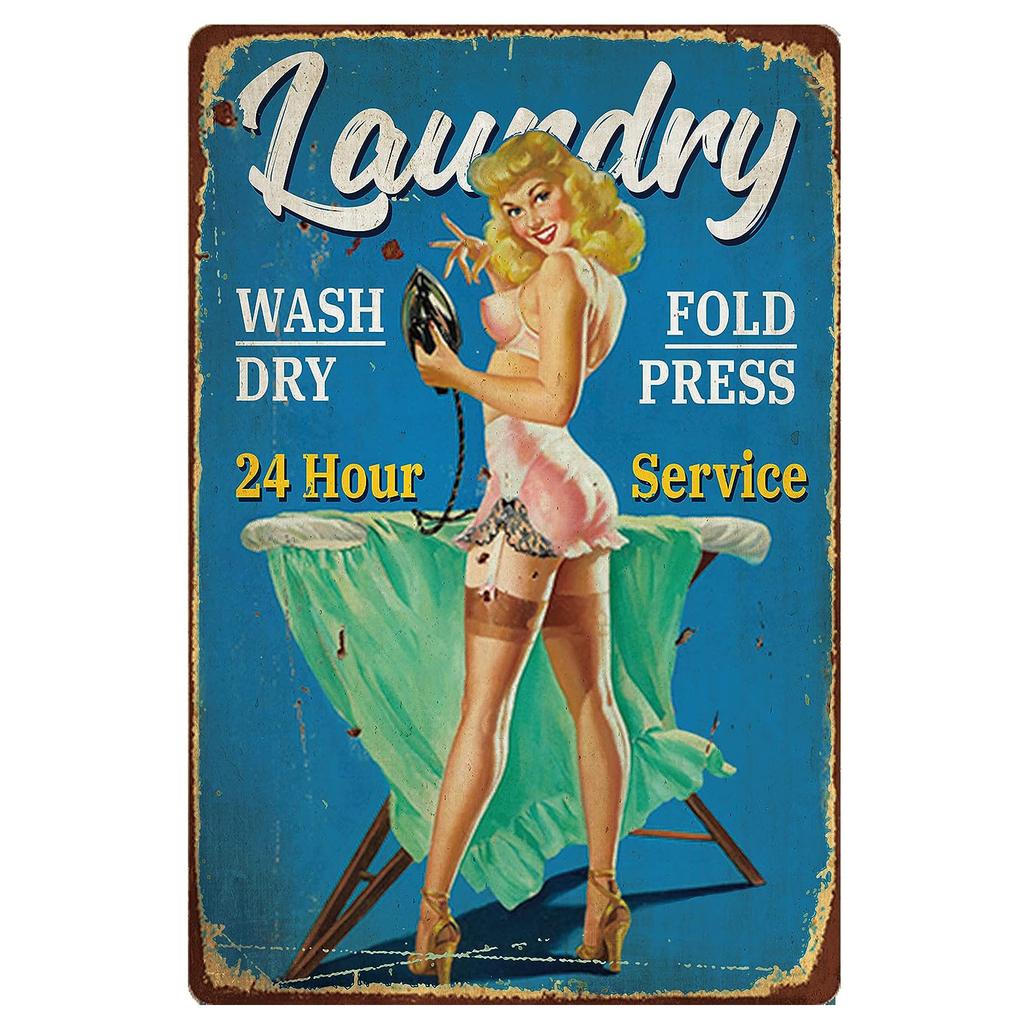 Hisun Tin Sign HD Tin Sign Vintage Laundry Room Decor Retro Metal Tin Sign Set for Home Wall Decor