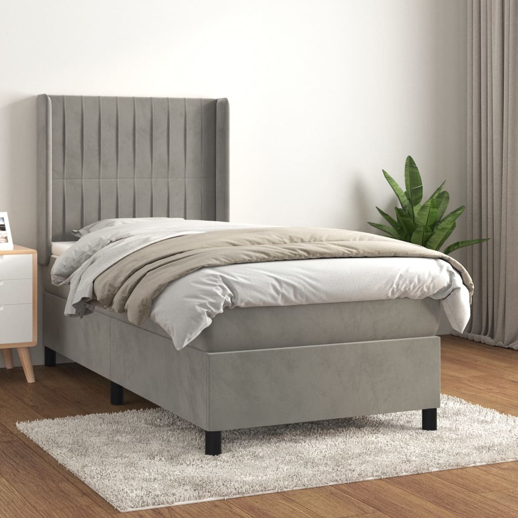 Vidaxl Континентальная кровать с матрасом, светло-серый, бархат, 100x200 см