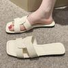 Women's Summer New Simple Solid Color Open Toe Slippers Casual Comfortable Flat Non-slip Wear-resistant Flip Flops 36--43 Size
