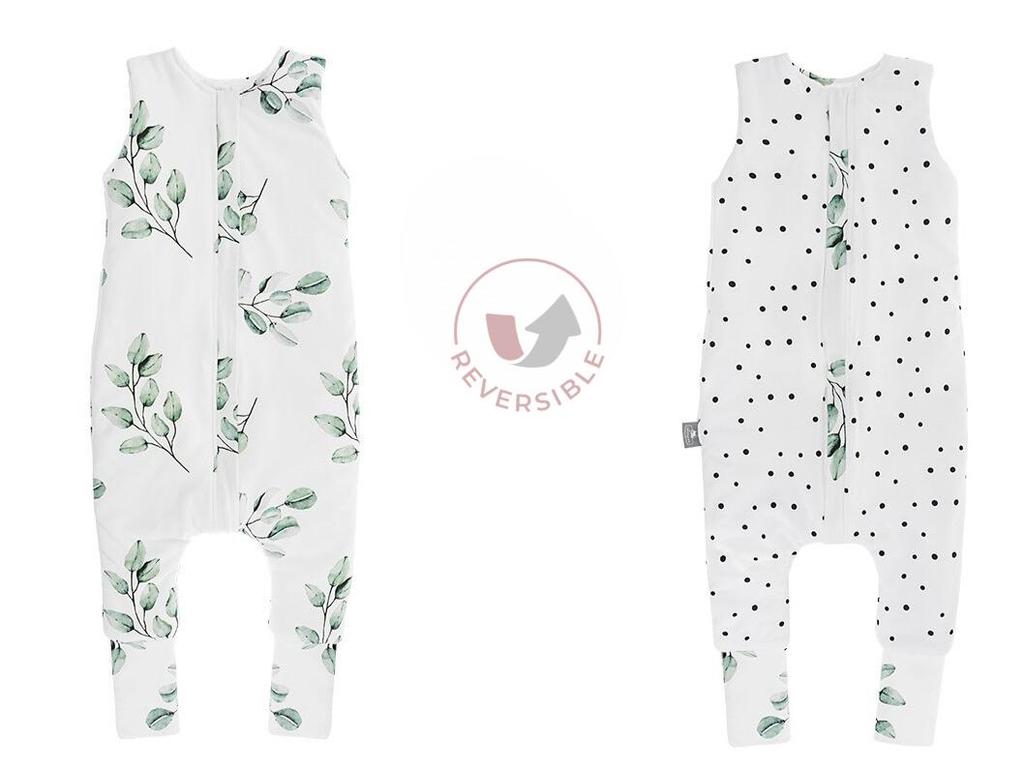 Двусторонний спальный мешок с ножками S (1-2 года) Эвкалипт/Черные точки